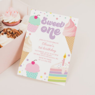 Sweet One Ice Cream and Cake 1st Birthday Invitation