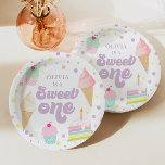 Sweet One Ice Cream and Cake 1st Birthday Paper Plates<br><div class="desc">Sweet One! Ice Cream,  Sprinkles and cake first birthday party plates.</div>