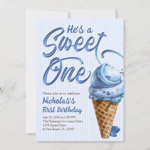 Sweet One Ice Cream Boys 1st Birthday Invitation