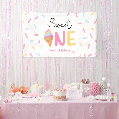 Sweet One Ice Cream First 1st Birthday Party Banner