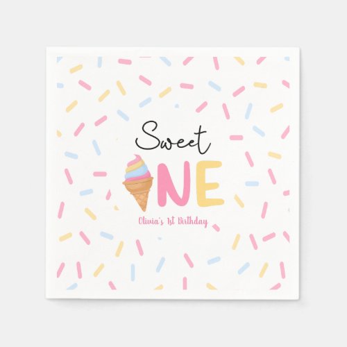 Sweet One Ice Cream First 1st Birthday Party Napkins