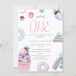 Sweet One Ice Cream  First Birthday Baby Girl  Invitation