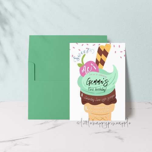 Sweet One Ice Cream First Birthday Invitation