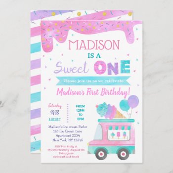 Sweet One Ice Cream First Birthday Invitations by SugarPlumPaperie at Zazzle