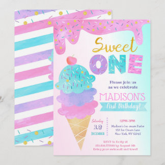 Sweet One Ice Cream First Birthday Invitations