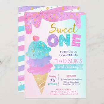 Sweet One Ice Cream First Birthday Invitations by SugarPlumPaperie at Zazzle