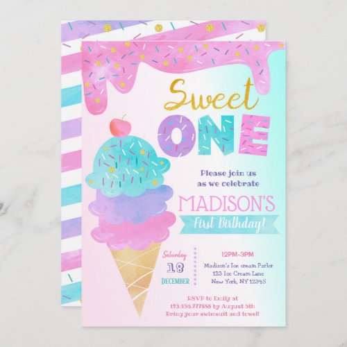 Sweet One Ice Cream First Birthday Invitations