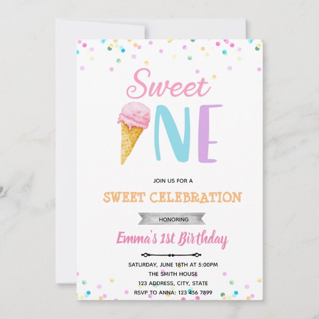 Sweet ONE ice cream invitation (Front)