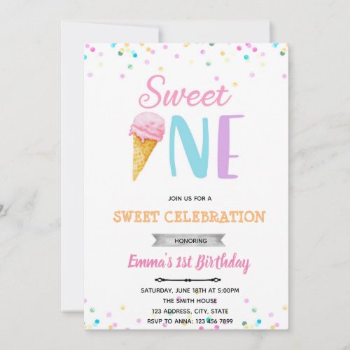 Sweet ONE ice cream invitation