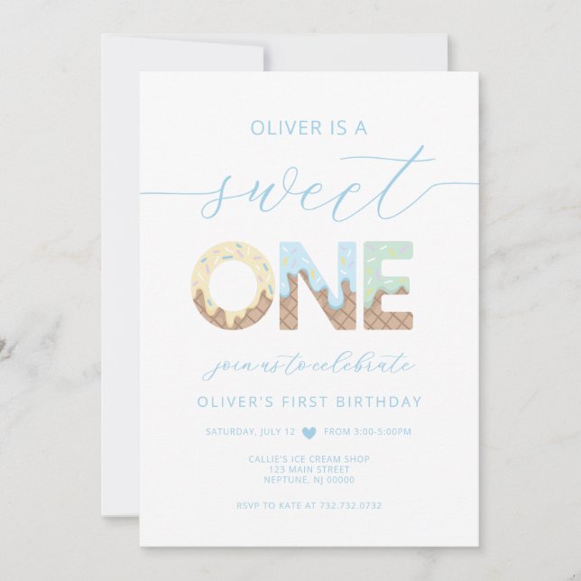 Sweet One Ice Cream Party Invitation (Front)