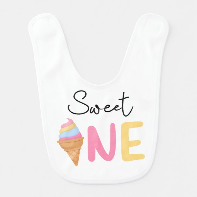 Sweet ONE Ice Cream Summer Treat 1st Birthday Baby Bib (Front)