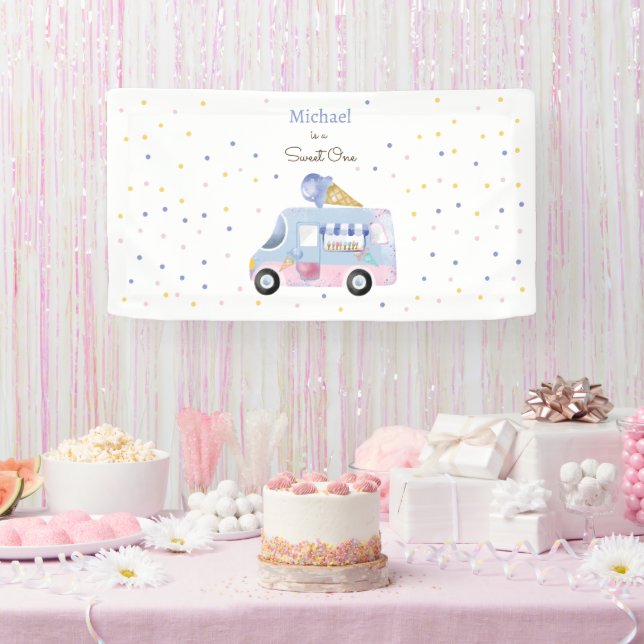 Sweet One ice cream truck first birthday Banner (Party)