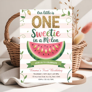 Sweet One in a Melon 1st Birthday  Invitation