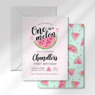 Sweet One In A Melon Watercolor 1st Birthday Invitation