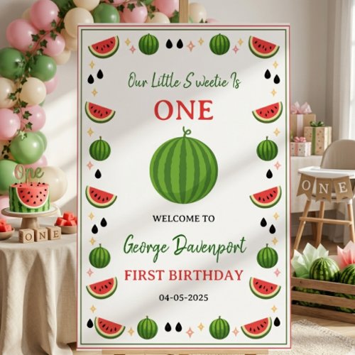 Sweet One in a Melon Watermelon 1st Birthday Party Banner