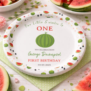 Sweet One in a Melon Watermelon 1st Birthday Party Paper Plates