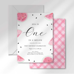 Sweet One In A Melon Watermelon First Birthday Invitation
