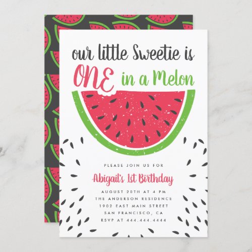 Sweet One In A Melon Watermelon Kids 1st Birthday Invitation