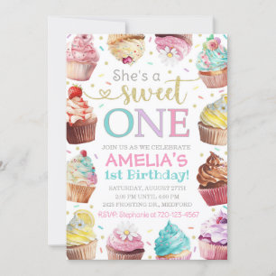 Sweet One Invitation, Cupcake Invitation