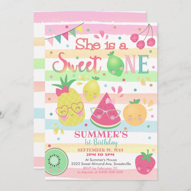 Sweet One Invitation - Fruit Invitation (Front/Back)