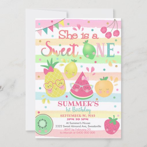 Sweet One Invitation Fruit Invitation Zazzle
