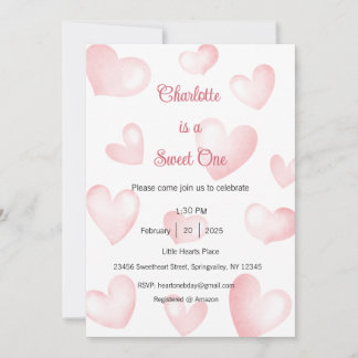 Sweet One Invitation, Sweetheart One Party, Heart Invitation