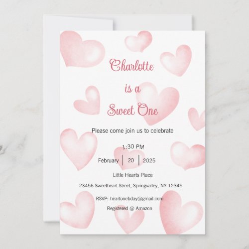 Sweet One Invitation, Sweetheart One Party, Heart