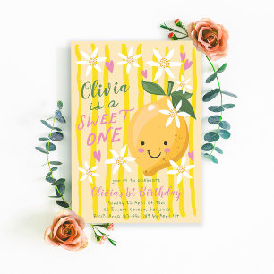 Sweet One Lemon First Photo Birthday Invitation