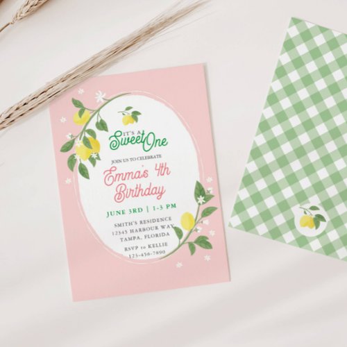 Sweet One Lemon  Floral Themed Birthday Party Invitation