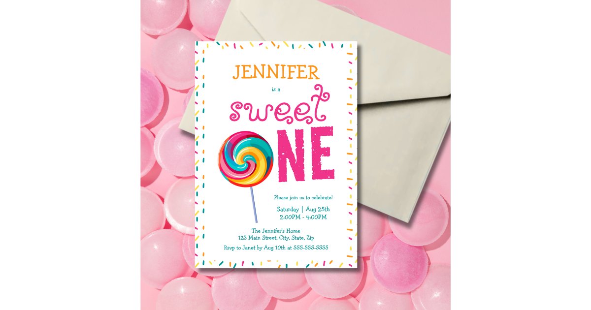 Sweet One Lollipop Candy 1st Birthday Invitation | Zazzle