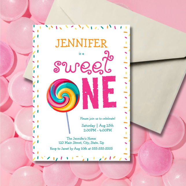 Sweet One Lollipop Candy 1st Birthday Invitation (Creator Uploaded)