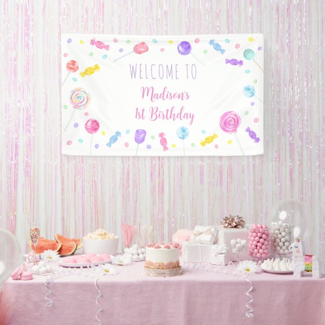 Sweet One Lollipop Candy Birthday Banner (Party)
