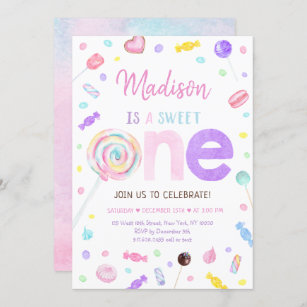 Sweet One Lollipop Candy First Birthday Invitation