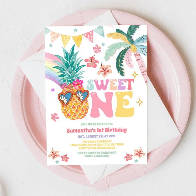 Sweet One Luau Pinaapple Summer 1st Birthday Invitation (Creator Uploaded)