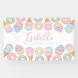 Sweet One Pastel 1st Birthday Party Backdrop Banner