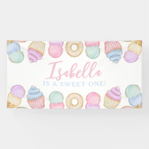 Sweet One Pastel 1st Birthday Party Backdrop Large Banner