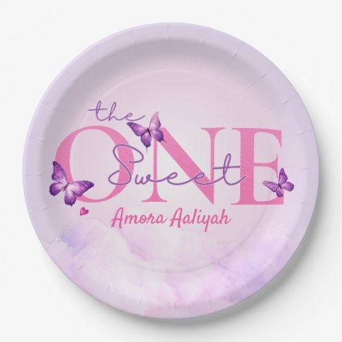 Sweet ONE Pastel Butterfly 1st Birthday Paper Plates