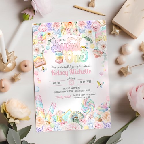 Sweet One Pastel Candy Shoppe First Birthday Invitation