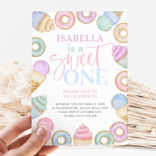 Sweet One Pastel Cupcake Donut 1st Birthday Invitation