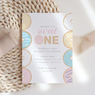 Sweet One Pastel Donut First Birthday Party Invita Invitation
