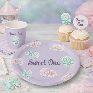 Sweet One Pastel Lollipop First Birthday Paper Plates