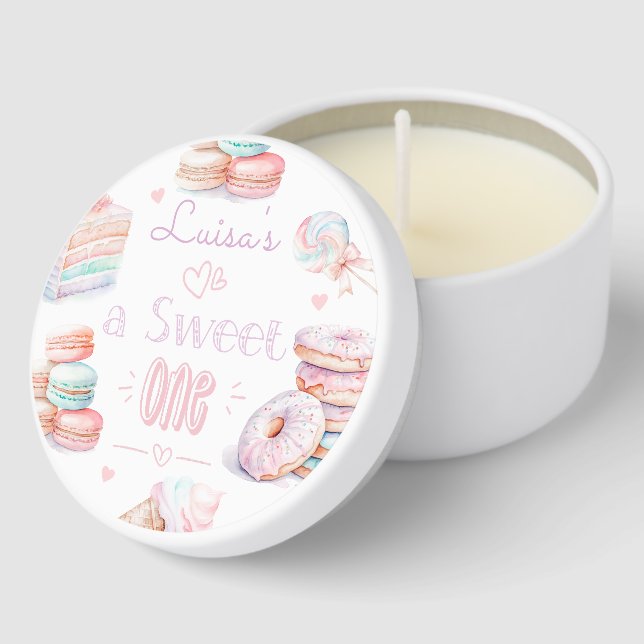 Sweet one Pastel sweets birthday party Mini Candle Favors (Corner)