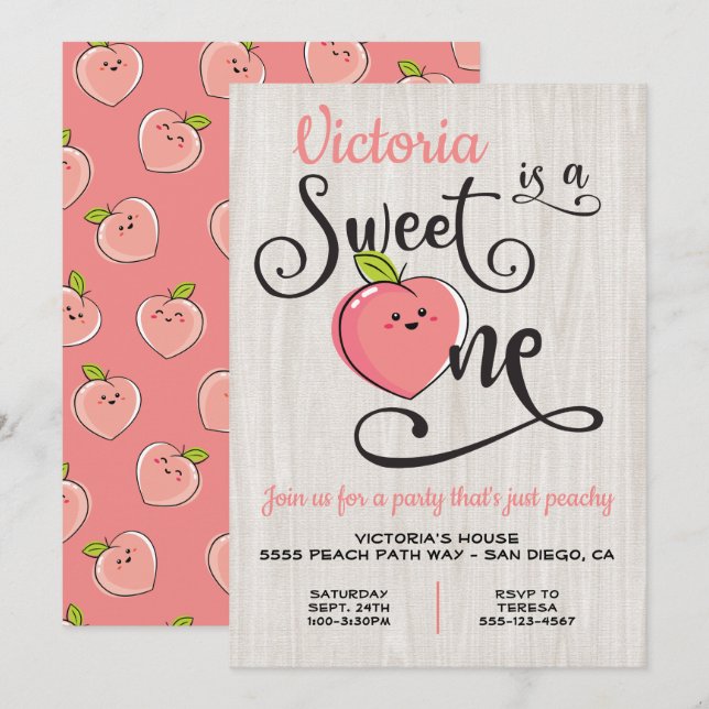 Sweet one Peach Birthday Party Invitation (Front/Back)