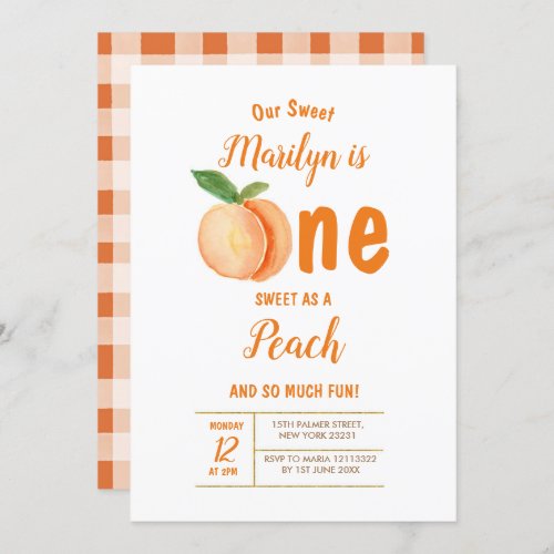 Sweet One Peach First Birthday Invitation