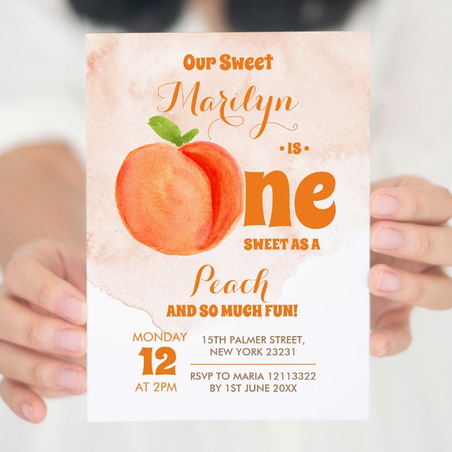Sweet One Peach First Birthday Invitation (Creator Uploaded)