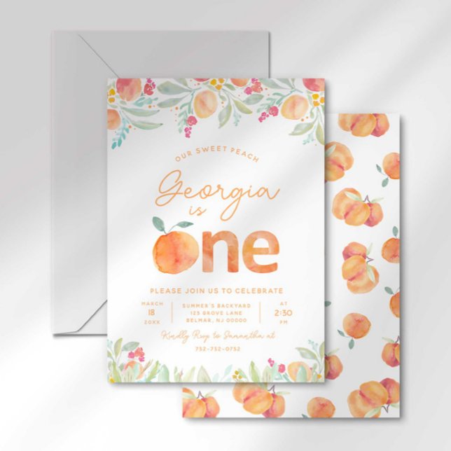 Sweet One Peach First Birthday Invitation (Creator Uploaded)