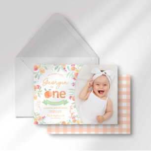 Sweet One Peach First Birthday Invitation