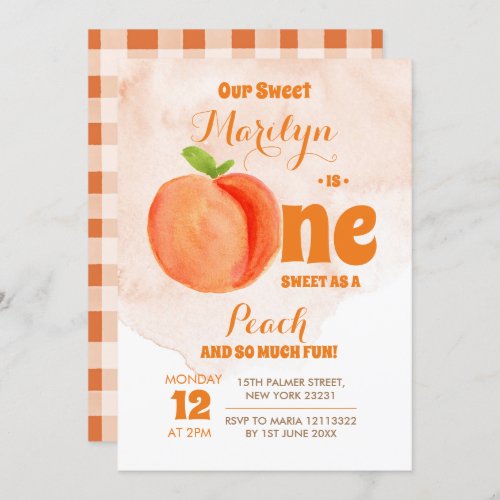 Sweet One Peach First Birthday Invitation