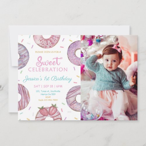 Sweet One Photo Birthday Party  Invitation