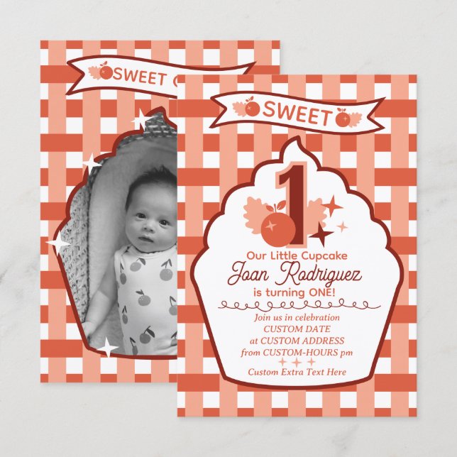 Sweet One Photo Invitations Flat Thank You Card (Front/Back)